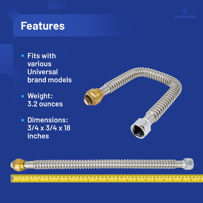 PLB86051803 EvertechPRO Water Heater Hose, Water Softener Hose, Water Pipe Connector - 3/4 Push Fit x 3/4 FIP x 18 Inch, Universal, Corrugated Design, Durable, Easy Installation, Flexible