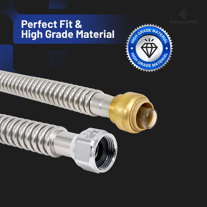 PLB86051803 EvertechPRO Water Heater Hose, Water Softener Hose, Water Pipe Connector - 3/4 Push Fit x 3/4 FIP x 18 Inch, Universal, Corrugated Design, Durable, Easy Installation, Flexible