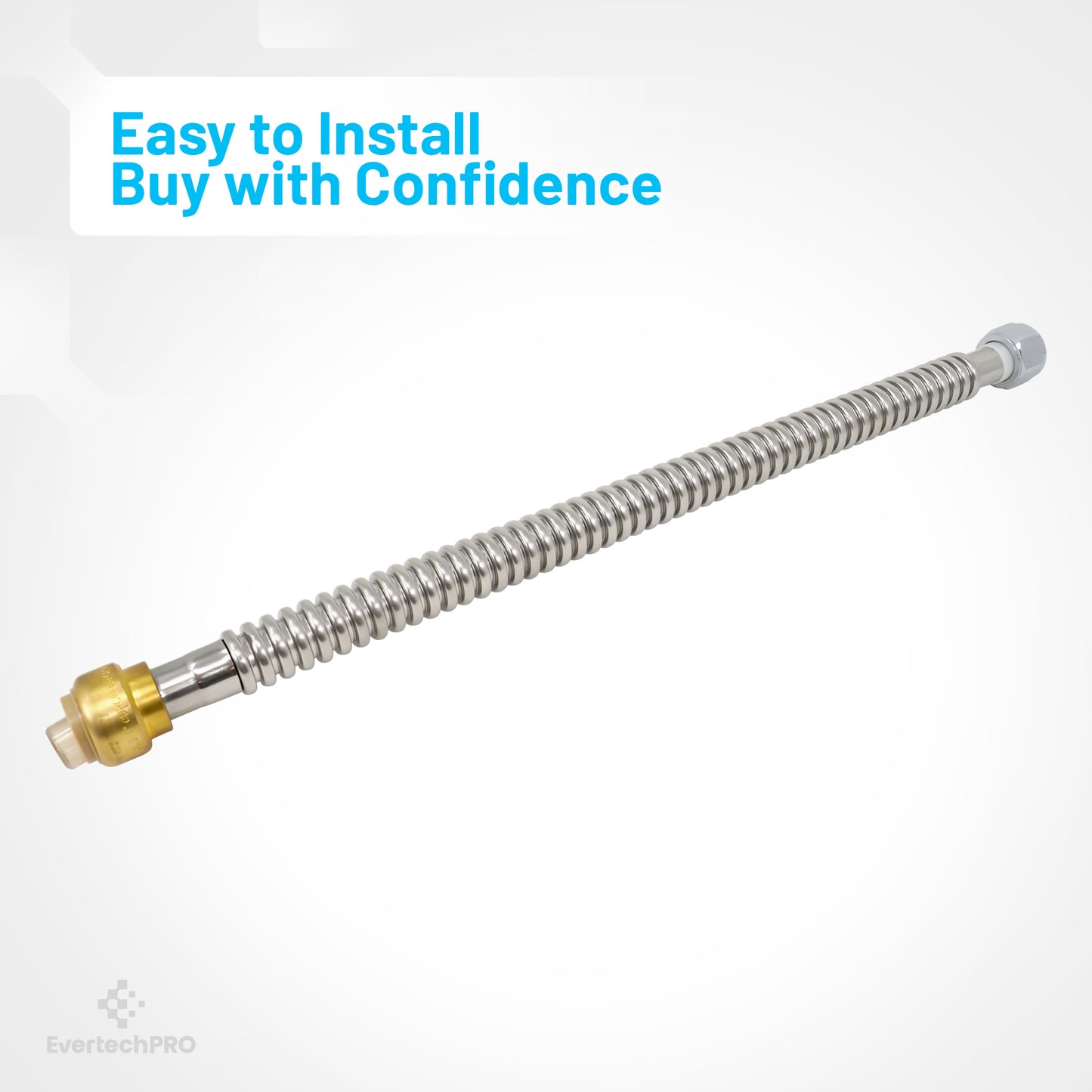 PLB86051803 EvertechPRO Water Heater Hose, Water Softener Hose, Water Pipe Connector - 3/4 Push Fit x 3/4 FIP x 18 Inch, Universal, Corrugated Design, Durable, Easy Installation, Flexible