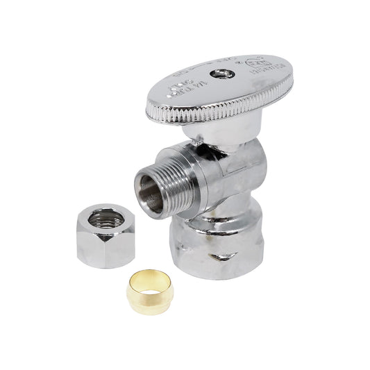 PLB9314 EvertechPRO 1/4 Turn Angle Valve 1/2 Inlet 3/8 Outlet OD Toilet Water Valve - Toilet Shut Off Valve with 1/4 Turn, Chrome Plated Angle Valve, 1/2 Inlet 3/8 Outlet OD, Ideal for Home Improvement