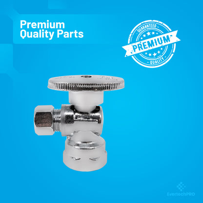 PLB9314 EvertechPRO 1/4 Turn Angle Valve 1/2 Inlet 3/8 Outlet OD Toilet Water Valve - Toilet Shut Off Valve with 1/4 Turn, Chrome Plated Angle Valve, 1/2 Inlet 3/8 Outlet OD, Ideal for Home Improvement