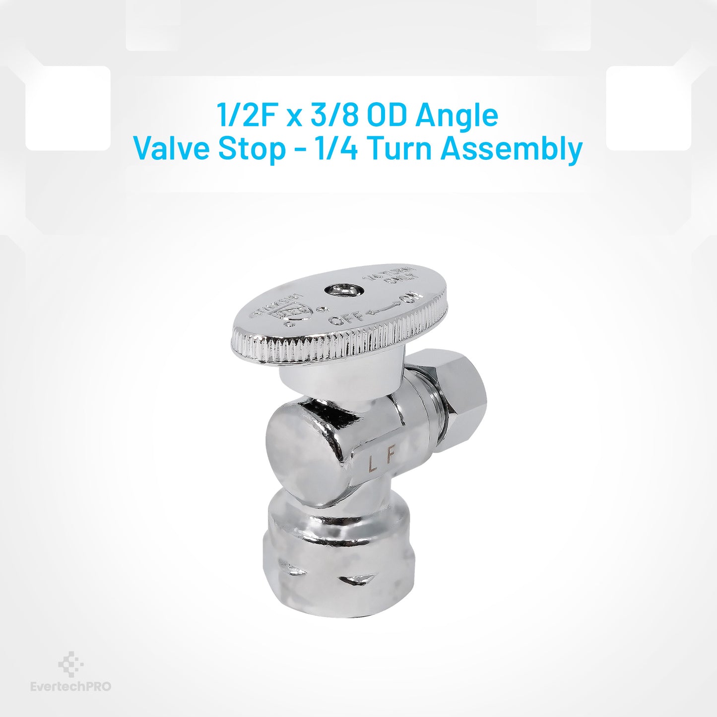 PLB9314 EvertechPRO 1/4 Turn Angle Valve 1/2 Inlet 3/8 Outlet OD Toilet Water Valve - Toilet Shut Off Valve with 1/4 Turn, Chrome Plated Angle Valve, 1/2 Inlet 3/8 Outlet OD, Ideal for Home Improvement
