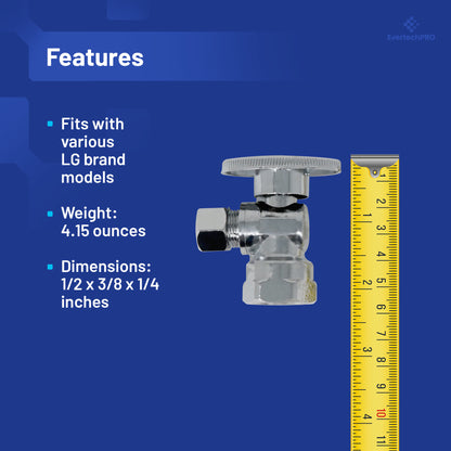 PLB9314 EvertechPRO 1/4 Turn Angle Valve 1/2 Inlet 3/8 Outlet OD Toilet Water Valve - Toilet Shut Off Valve with 1/4 Turn, Chrome Plated Angle Valve, 1/2 Inlet 3/8 Outlet OD, Ideal for Home Improvement