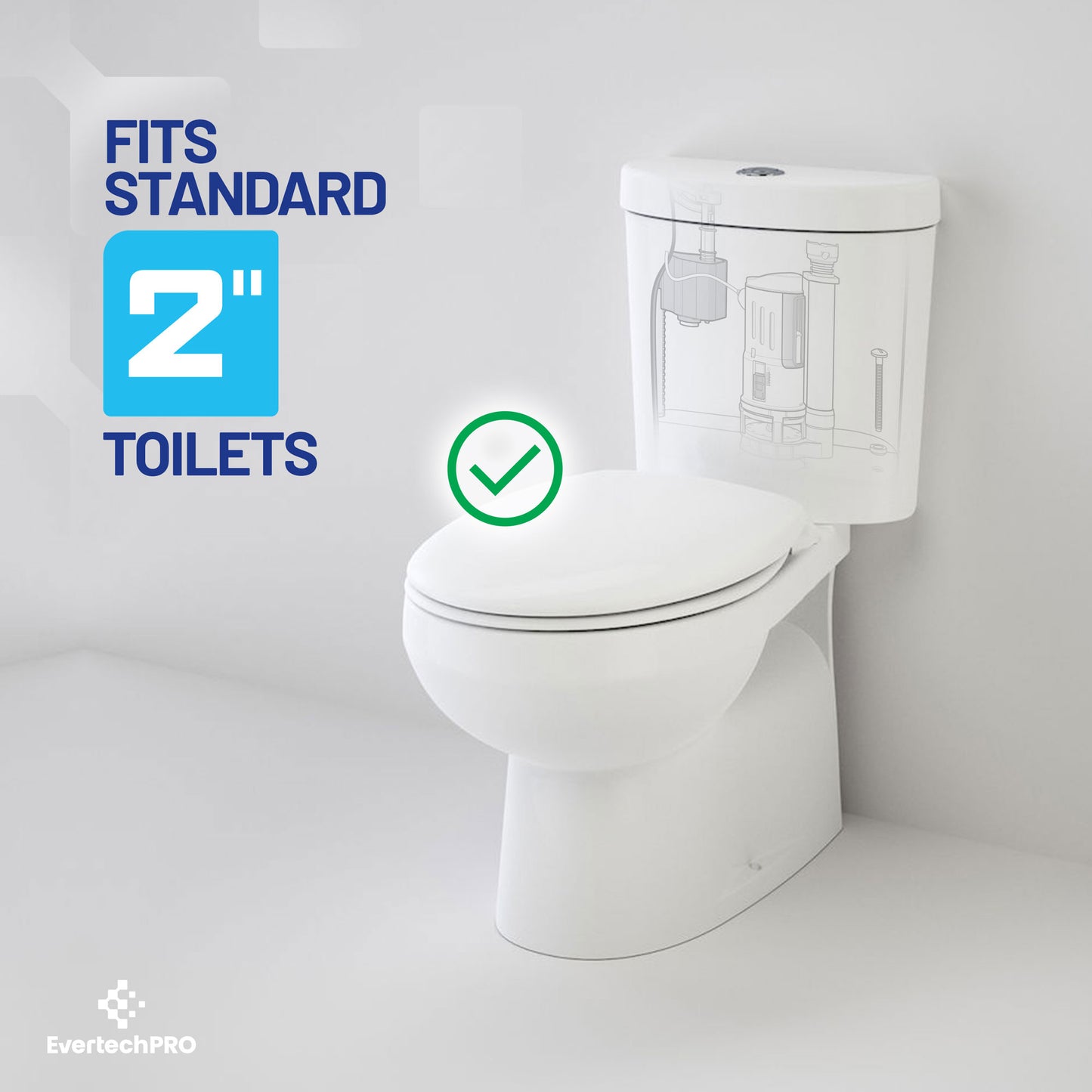 Universal Water Saving Dual Flush Valve and Fill Valve with Push Button Toilet Repair Kit Fits Standard 2 inch Drain