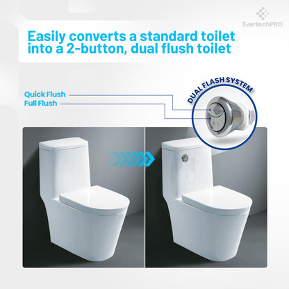 Universal Water Saving Dual Flush Valve and Fill Valve with Push Button Toilet Repair Kit Fits Standard 2 inch Drain