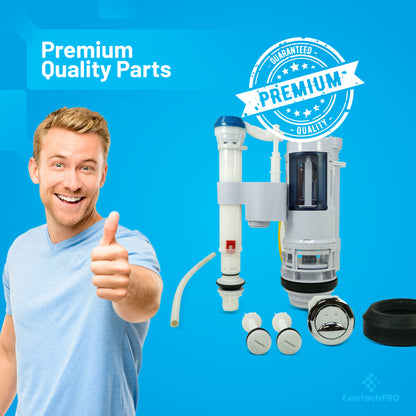 Universal Water Saving Dual Flush Valve and Fill Valve with Push Button Toilet Repair Kit Fits Standard 2 inch Drain
