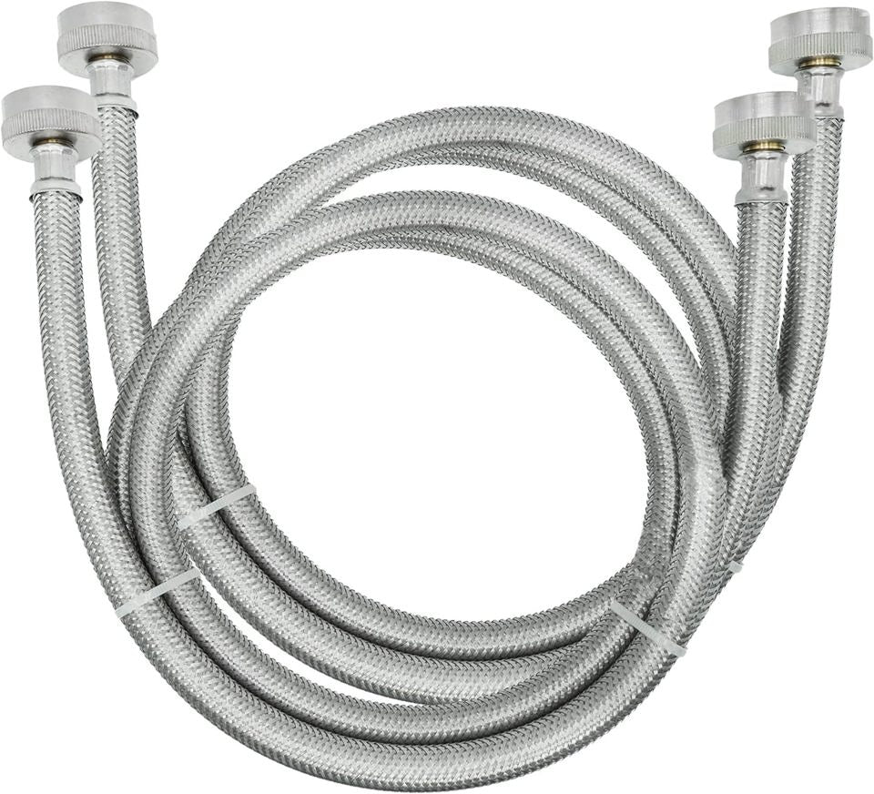 EvertechPRO 5' Stainless-Steel Washing Machine Hose - 2 Pack - 3/4” MIP Connectors - Universally Compatible Burst Proof Water Inlet Supply Lines - 60”