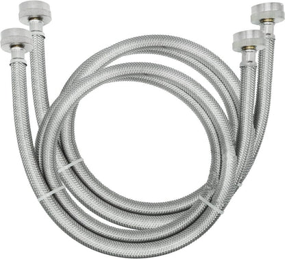 EvertechPRO 5' Stainless-Steel Washing Machine Hose - 2 Pack - 3/4” MIP Connectors - Universally Compatible Burst Proof Water Inlet Supply Lines - 60”