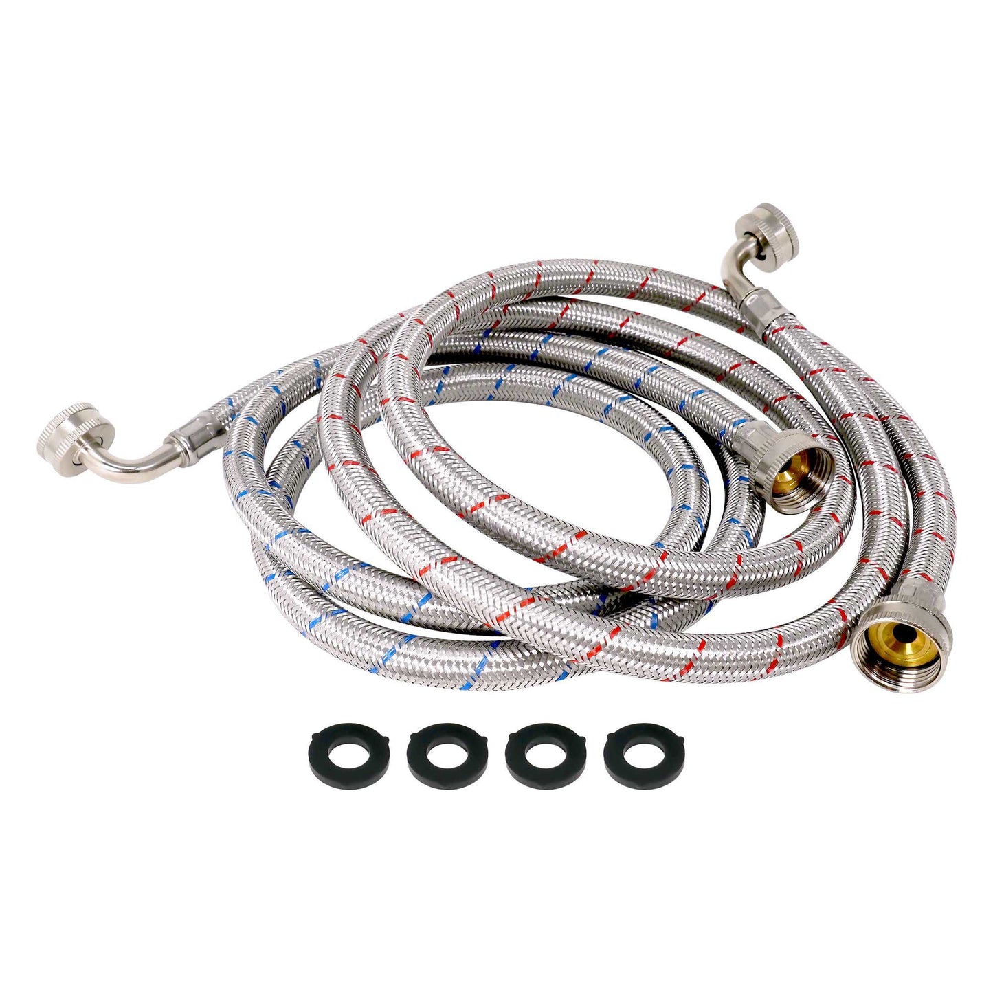 PLB816FH60X2 EvertechPRO Washing Machine Hoses 2 Pack - 5 Feet, 3/4 Female Hose with Red and Blue Coded, Hot and Cold Water Washer Hoses, High-Quality Brass Nuts, 90 Degree Elbows, Burst Proof, Stainless Steel