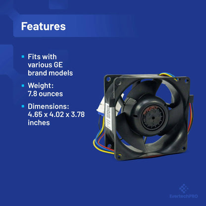 EvertechPRO WR60X26866 Evaporator Fan Motor Replacement for GE Refrigerator WR02X13733 WR60X10341 WR60X10356 WR60X24303