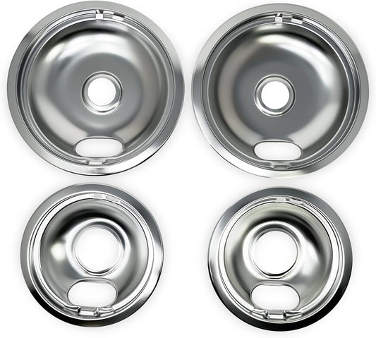 EvertechPRO W10278125 Electric Stove Drip Pans, Pack of 4, Stove Drip Pans for Electric Stove Top - 2 Small 6 Inch and 2 Big 8 Inch Pans, Compatible with Whirlpool Range, Fits Most Top Brand Models