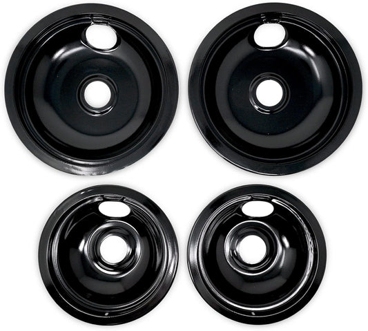EvertechPRO Electric Stove Drip Pans Set of 4, Universal Fit Burner Drip Pans, Stove Eye Drip Pans, 2 Small 6-Inch and 2 Big 8-Inch Pans, Durable, Easy Installation, Compatible with Frigidaire, Black