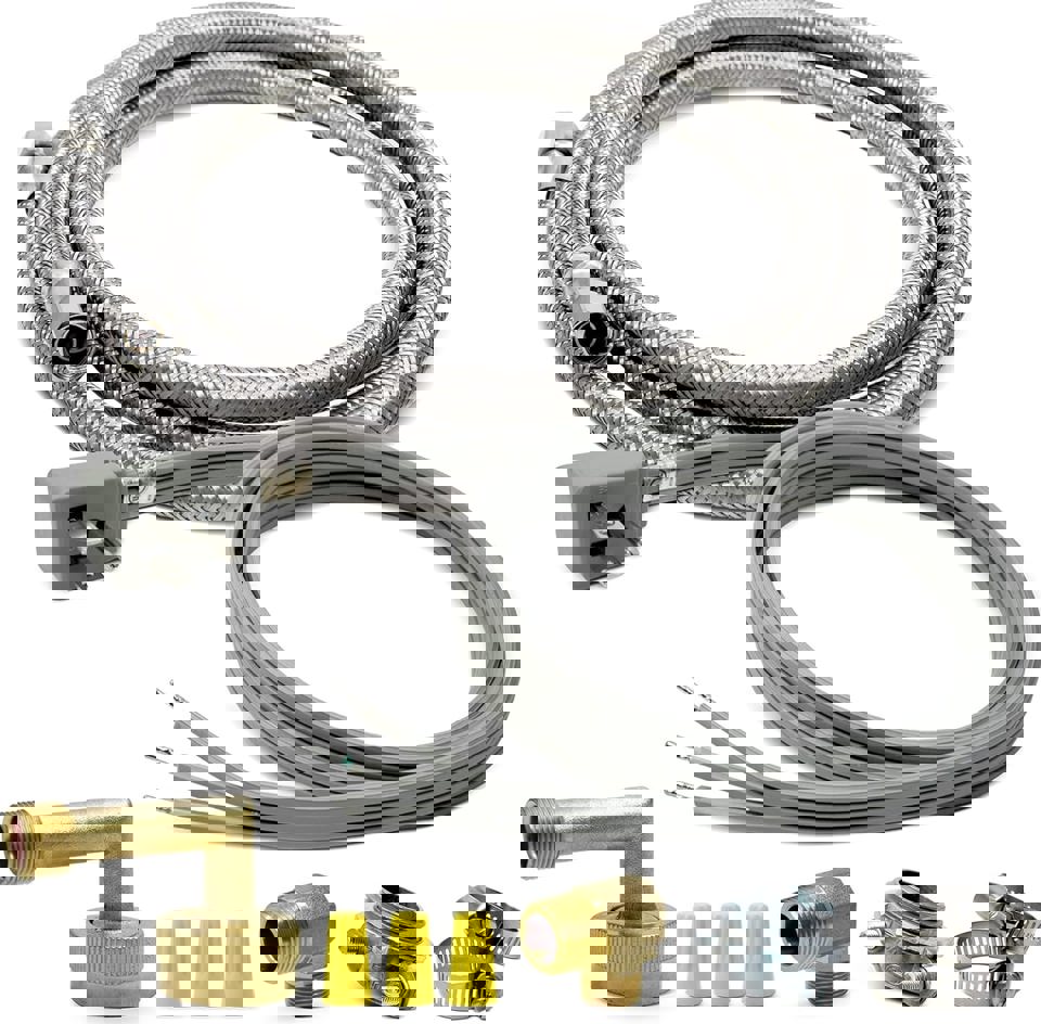 EvertechPRO PM28X329 Dishwasher Installation Kit Dishwasher Hose Kit with 6ft 3-Wire Power Cord Strain Relief and 6’ Stainless Steel Connector Hose Universally Compatible 3/8" Compression Connections