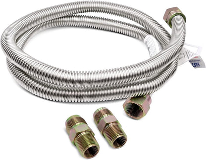 EvertechPRO 49698 5ft Gas Range Connector 60" Stainless Steel Range Gas Line for Stove or Kitchen Range Leakproof and Long Lasting with 5/8 OD Hose Corrugated Pipe and 1/2 in MIP x 1/2 in MIP fittings