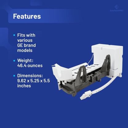 EvertechPRO Ice Maker Assembly Kit Replacement for GE WR30X10093 Refrigerator WR30X10061 WR30X10014 WR30X10012