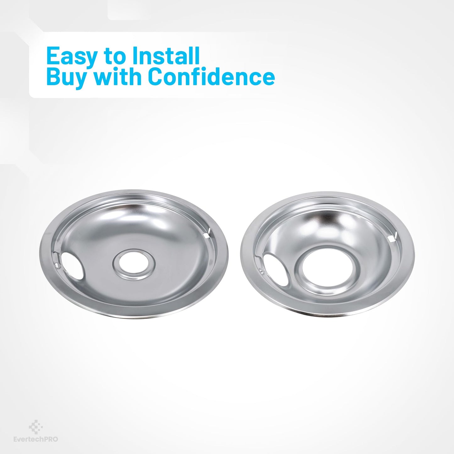 EvertechPRO 4 Pack Range Stove Top Drip Pans 2pc 6 Inch And 2pc 8 Inch Replacement for Whirlpool W10196405 W10196406 308649K 0042142 0042169 0064676