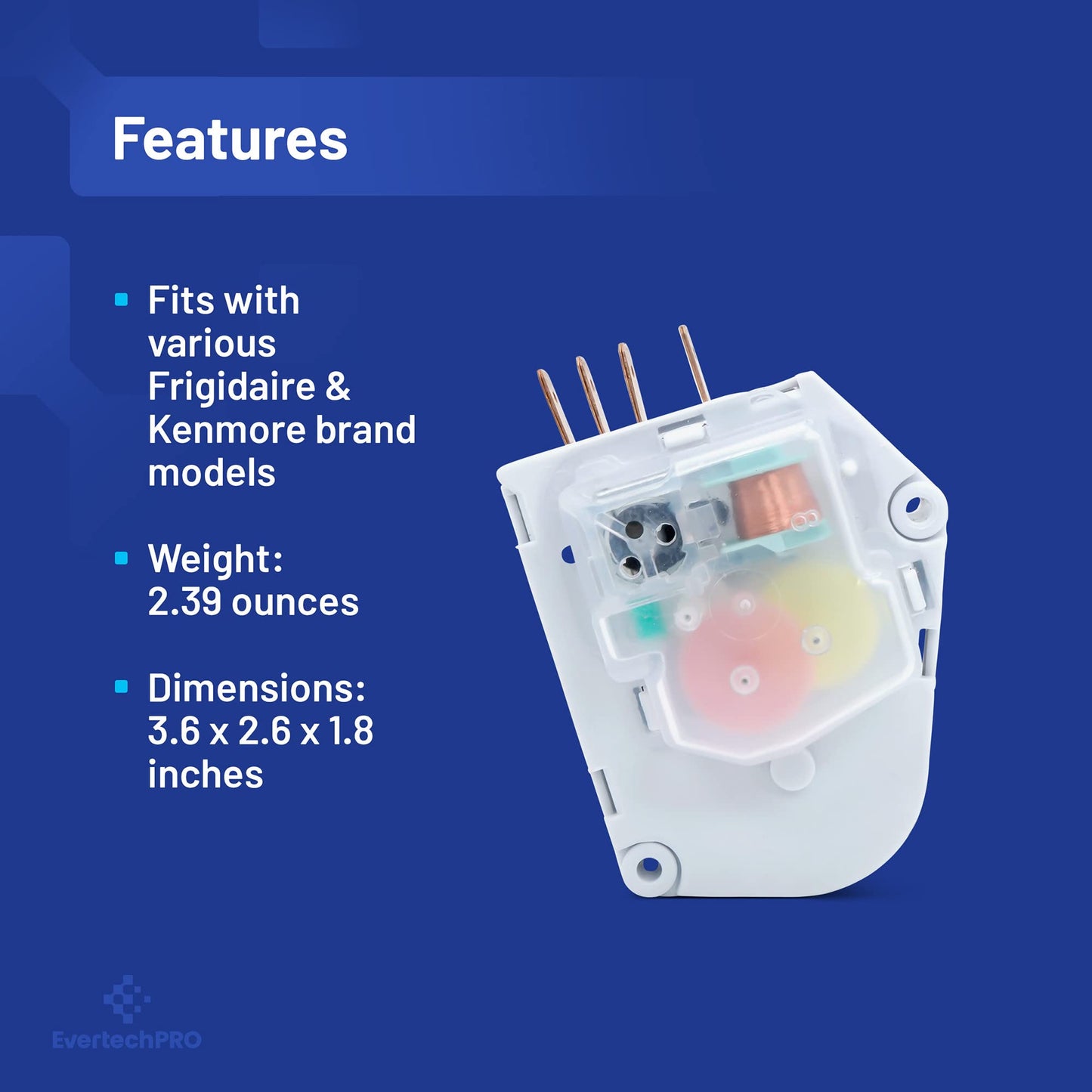 EvertechPRO Refrigerator Defrost Timer for 215846602 5304457327 5300628518 00624728 00626234