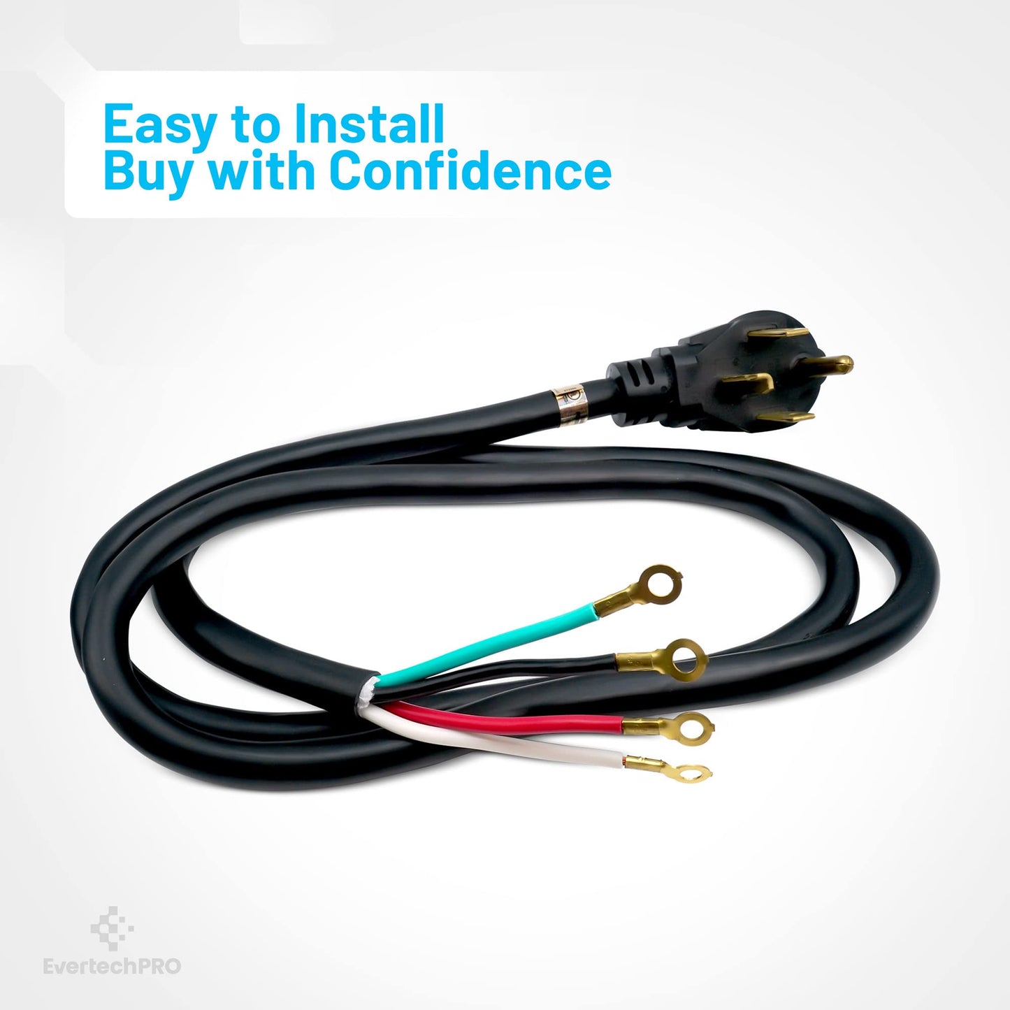 EvertechPRO 57001 4-Prong 6ft Dryer Power Cord Universal Dryer Power Cord for Freestanding Electric Dryers Rated 30A/250V with Strain Relief Connects to 4 Prong Outlets 72” Black