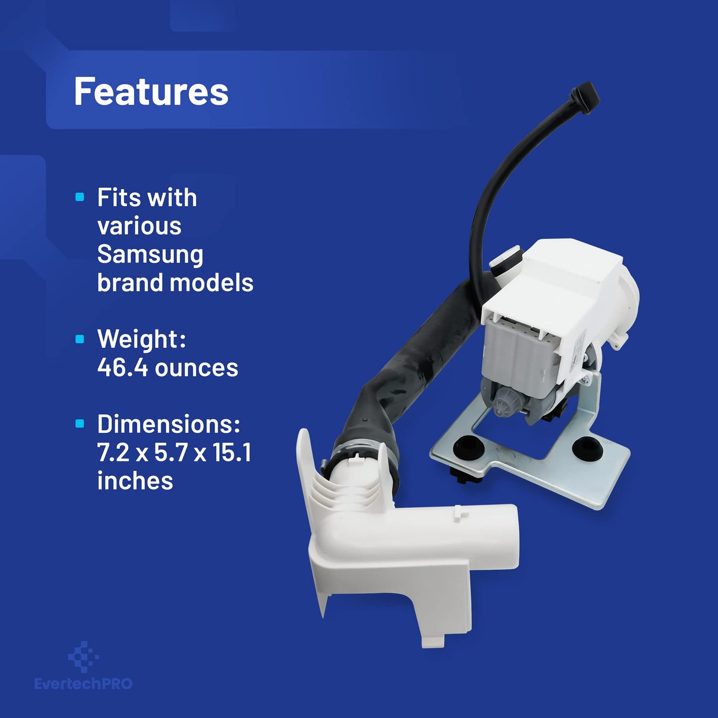 EvertechPRO DC96-01700A Washer Drain Pump Assembly Replacement for Samsung 1863223