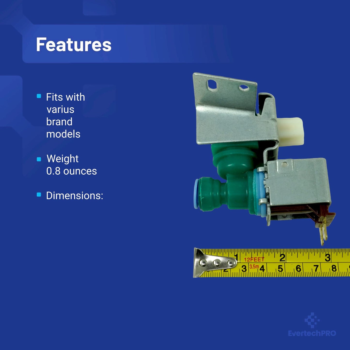 EvertechPRO W10238100 Refrigerator Water Valve for WPW10238100 W10498992 Original Version