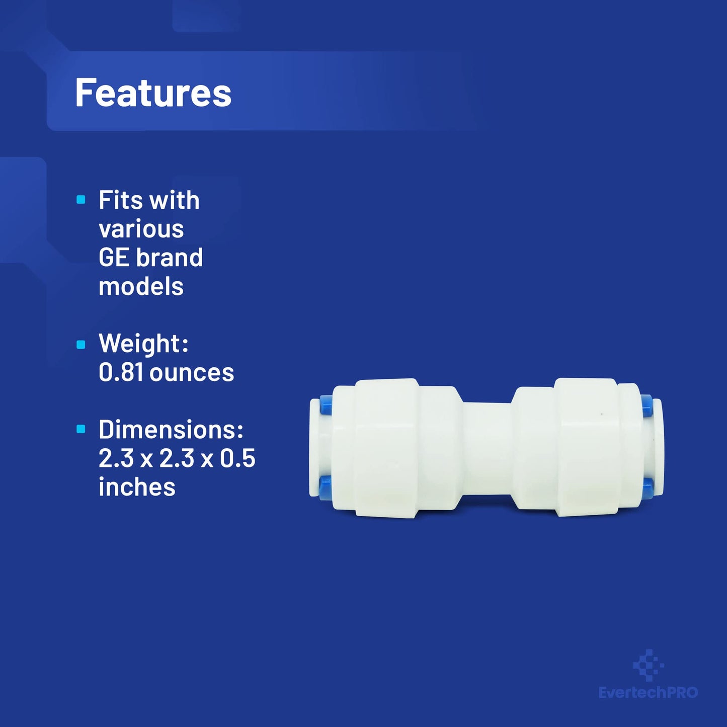 EvertechPRO WR02X11330 2 Pack Refrigerator Quick Push Connector Union Replacement for GE WR02X10471 WR2X10471 WR2X11330