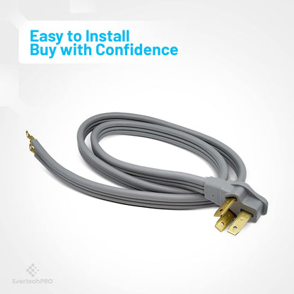 EvertechPRO 49695 5ft Range Plug 3 Prong Power Cord with Open End Range Connectors and 3 Copper Wires - 50 Amp Rated Power Cord for Electric Range - 60” Gray