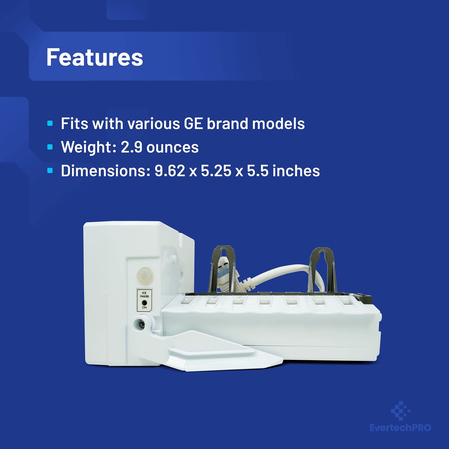EvertechPRO WR30X10093 Ice Maker Only Without Harness and Without End-Mounted Fill Cups Replacement for GE Refrigerator WR30X10061 WR30X10014 WR30X10012 1399596