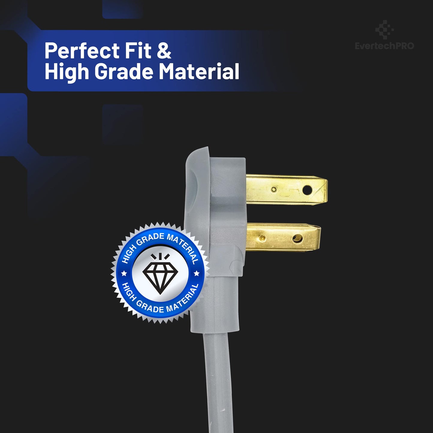 EvertechPRO 49695 5ft Range Plug 3 Prong Power Cord with Open End Range Connectors and 3 Copper Wires - 50 Amp Rated Power Cord for Electric Range - 60” Gray