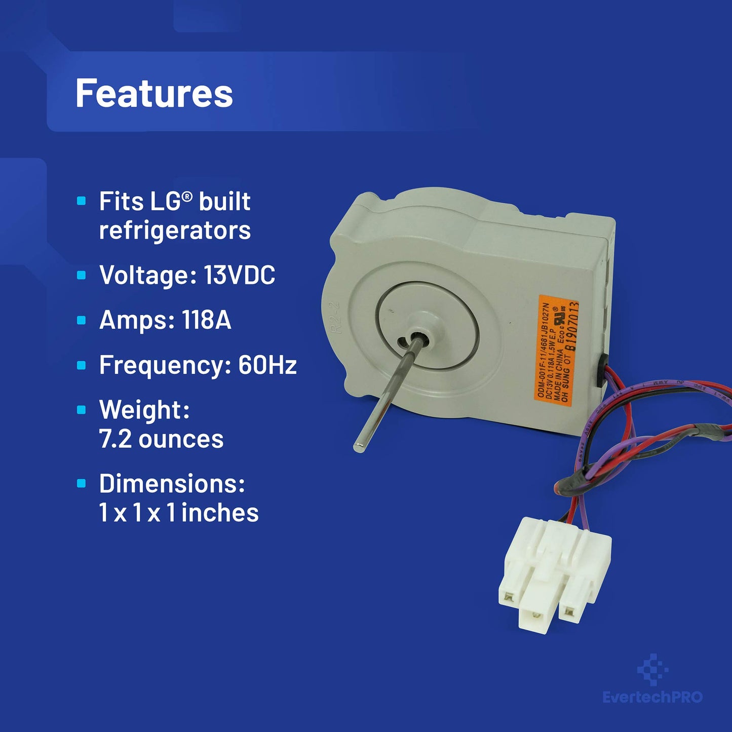 EvertechPRO 4681JB1027N Motordc Replacement for LG Refrigerator 1580209 4681JB1027N 4810JJ2005A 4811JJ2002A