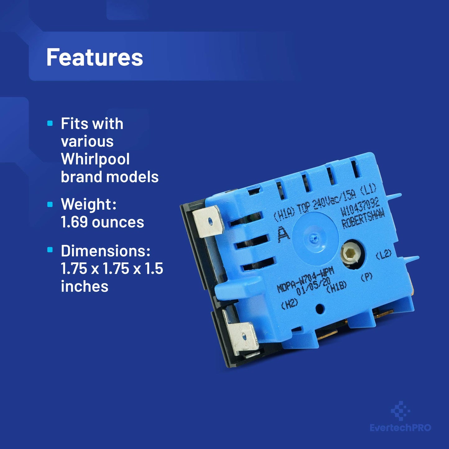 EvertechPRO Appliance Infinite Switch Control Replacement for Whirlpool W10857622 W10437092