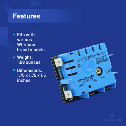 EvertechPRO Appliance Infinite Switch Control Replacement for Whirlpool W10857622 W10437092