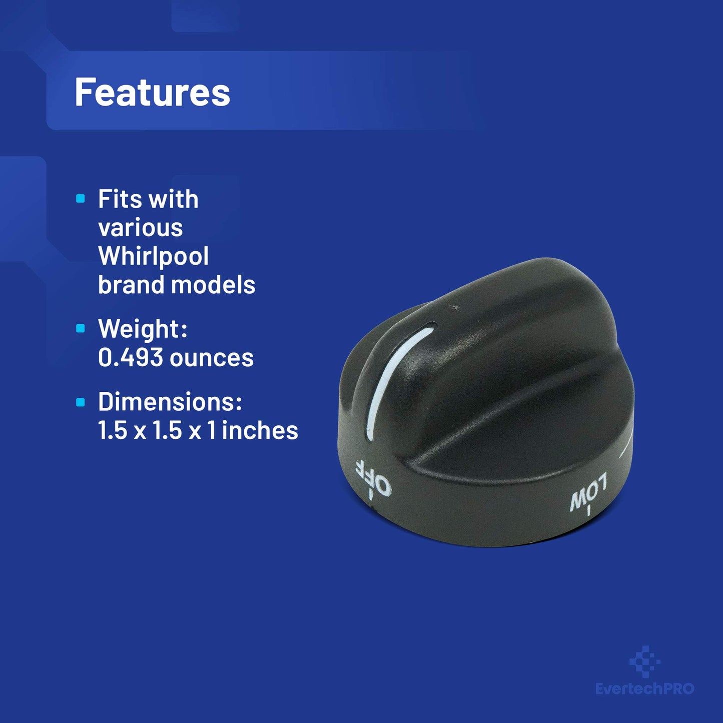 EvertechPRO 8273103 Control Knob Pack of 4 Replacement for Whirlpool Range 8273111 8273107 831219 AH393678