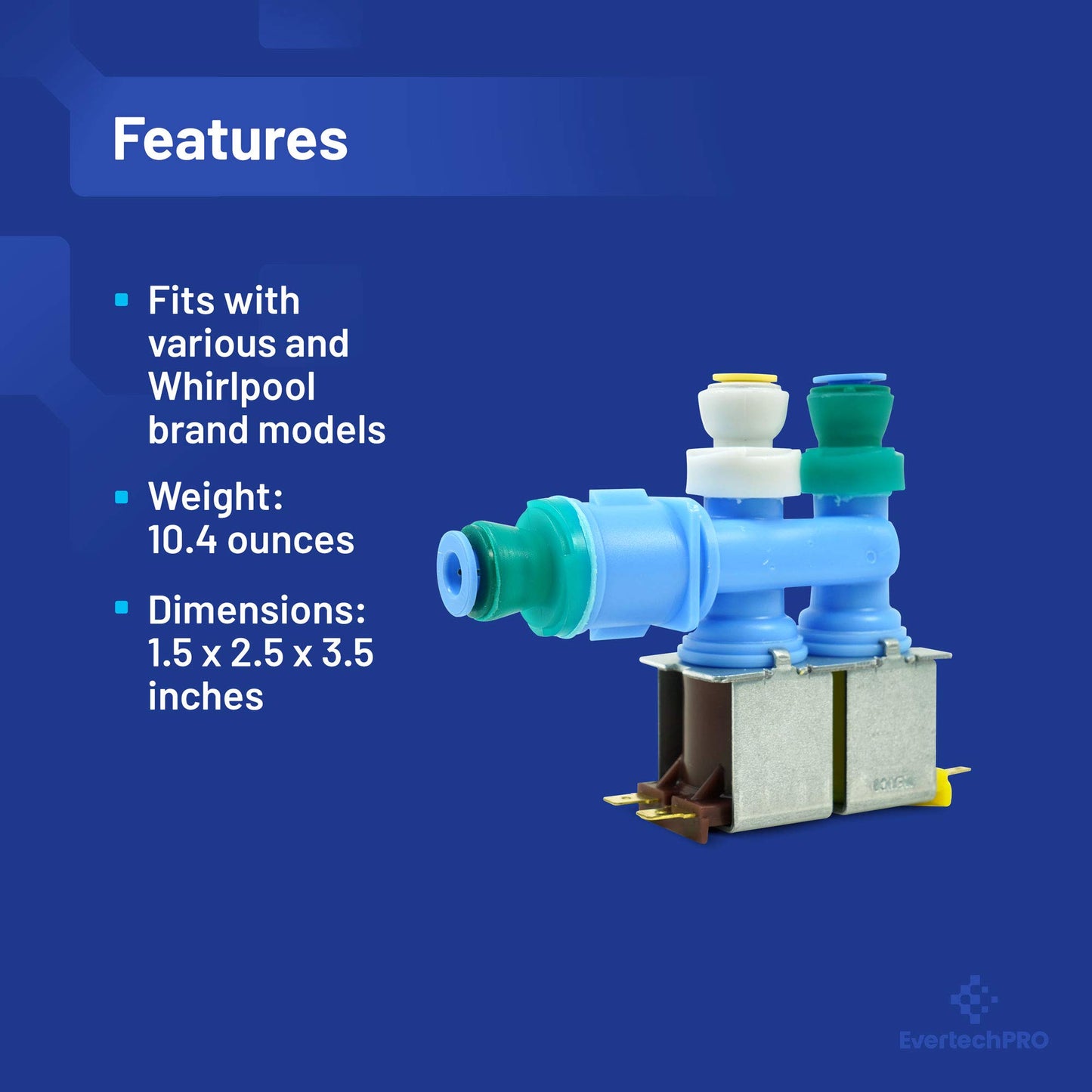 EvertechPRO 67006322 Water Valve Dual Replacement for Whirlpool Refrigerator 67006322 1187201 AH2069865 EA2069865