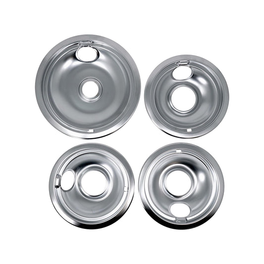 EvertechPRO 4 Pack Range Stove Top Drip Pans 3pc 6 Inch And 1pc 8 Inch Replacement for Whirlpool W10196405 W10196406 308649K 0042142 0042169 0064676