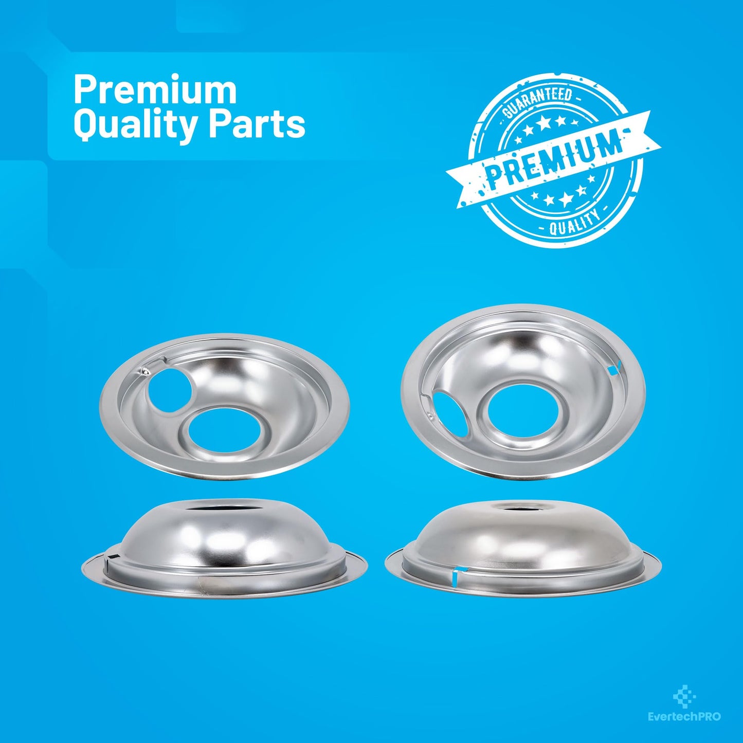 EvertechPRO 4 Pack Range Stove Top Drip Pans 2pc 6 Inch And 2pc 8 Inch Replacement for Whirlpool W10196405 W10196406 308649K 0042142 0042169 0064676