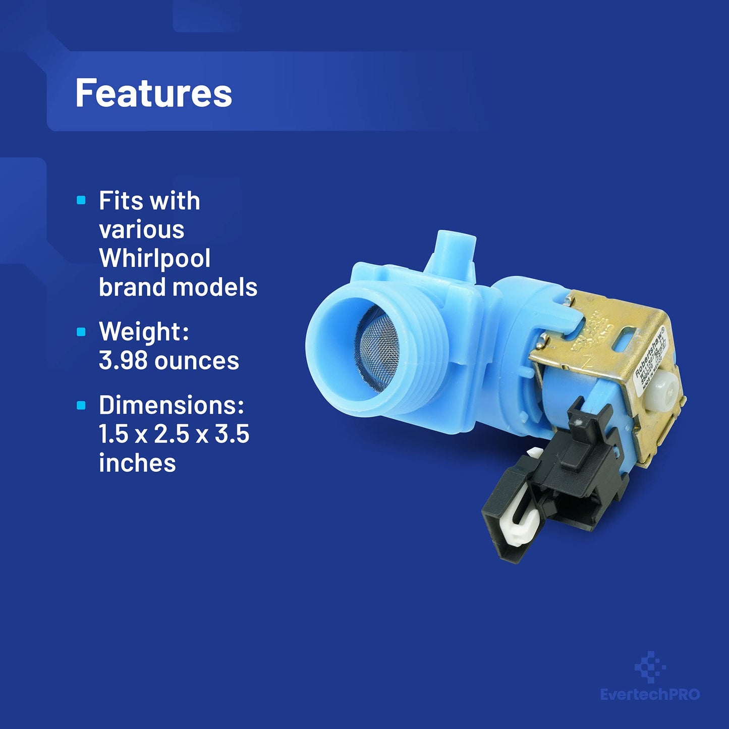 EvertechPRO for Whirlpool Water Inlet Valve Replacement WPW10327249, Durable Dishwasher Water Inlet Valve, Compatible with Whirlpool and Most Top Brand Dishwashers W10316814 3015511 PS8768566