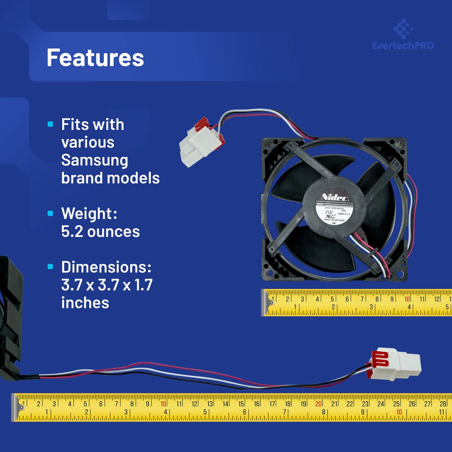 EvertechPRO DA81-06013A Ref Evap Fan Motor Replacement for Samsung Appliance PS9603956 DA31-00287A