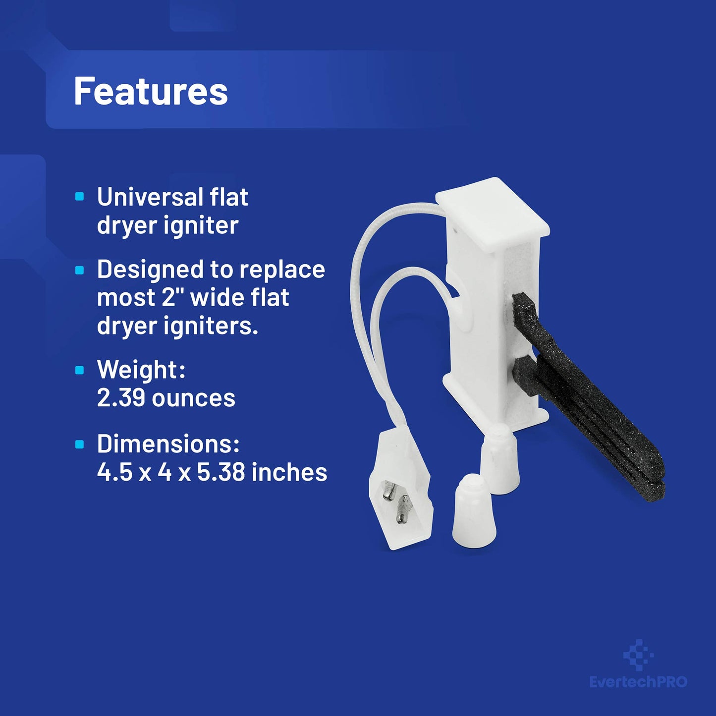 EvertechPRO 4391996 Flat Style Dryer Igniter Replacement for Admiral Dryer 304970 14211282 3-4970 3018
