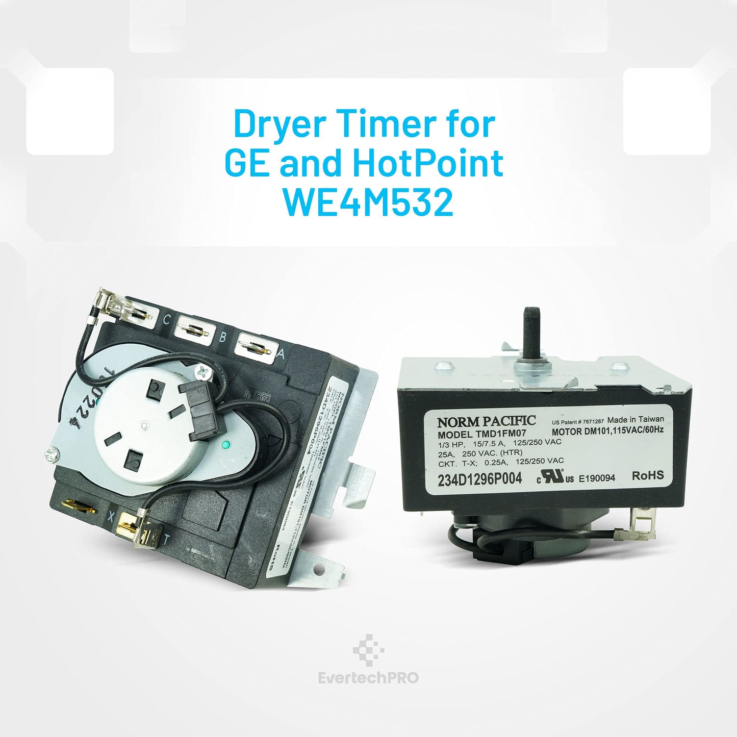 EvertechPRO WE4M532 Timer Replacement for GE Dryer WE4M362 3029573 PS8746223