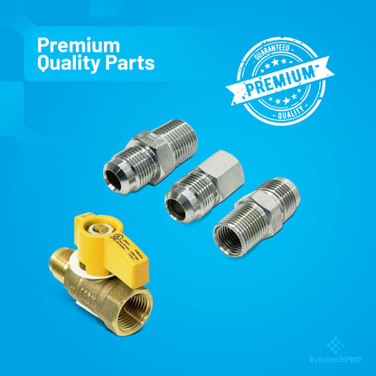 EvertechPRO 1212MMKIT 22” Flexible Natural Gas Hose Kit with 1/2" Male Flare x 1/2" Male Pipe 1/2" Male Flare x 3/8" Male Pipe 1/2" Male Flare x 3/8" Female Pipe Propane Hose Heater Hose Connectors