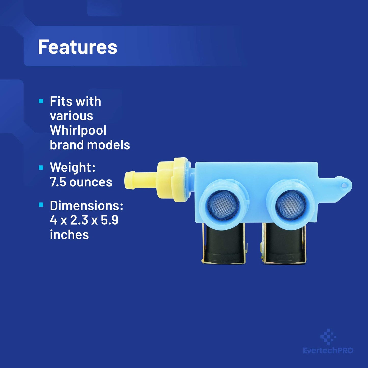 EvertechPRO Washer Water Valve Replacement for Whirlpool 8182862 1194900 AH1485990 EA1485990 PS1485990