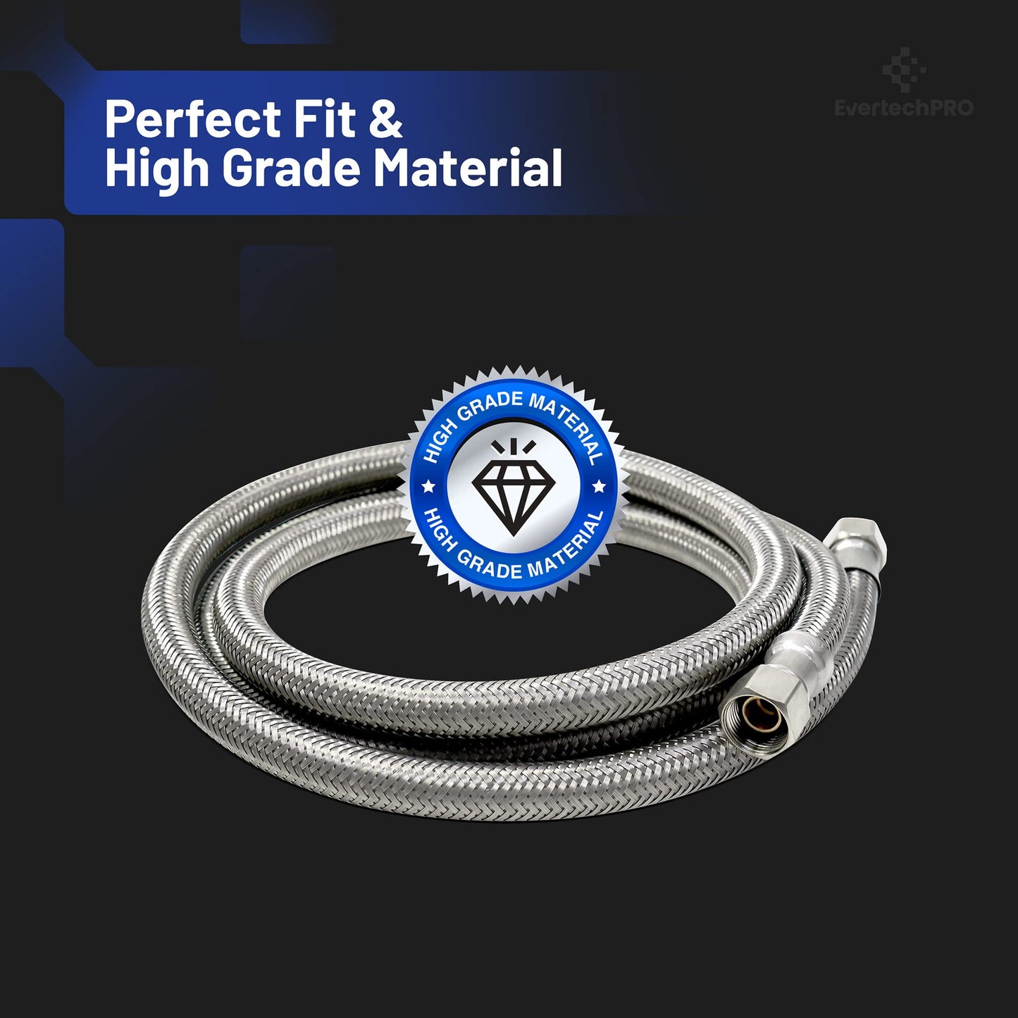 EvertechPRO 383860KIT Universal Dishwasher Installation Kit 5ft Supply Line and Hookup Kit with Fittings Elbows and Washers Stainless Steel Braided Hose 3/8" Compression X 3/8" MIP Elbow X 60"