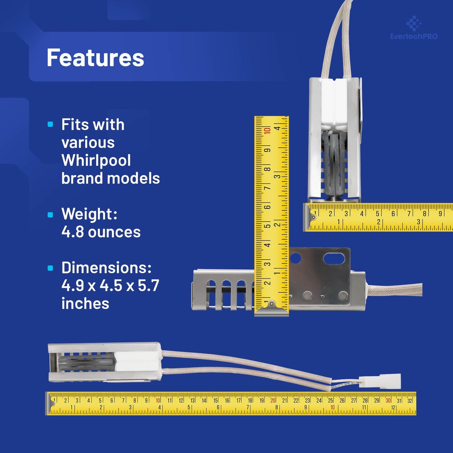 EvertechPRO 7432P136-60 31991701 Range Oven Igniter Replacement for Whirlpool 7432P131-60