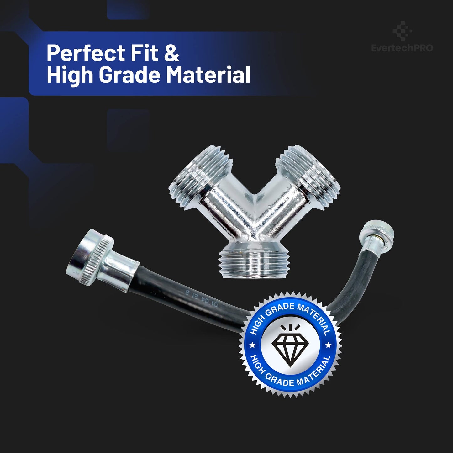 EvertechPRO 5ft Steam Dryer Steam Hose Kit - 60” Steam Hose for Dryer with Brass Y Connector and Inlet Adapter Hose with 2ft Rubber Hose - Universal Connector for all Top Brands