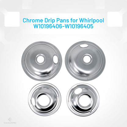 EvertechPRO 4 Pack Range Stove Top Drip Pans 2pc 6 Inch And 2pc 8 Inch Replacement for Whirlpool W10196405 W10196406 308649K 0042142 0042169 0064676