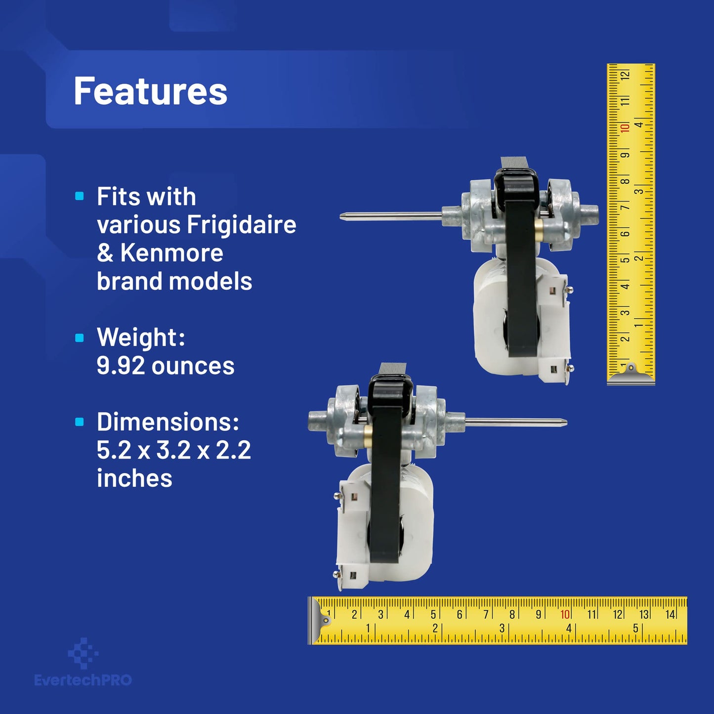 EvertechPRO Refrigerator Evaporator Fan Motor Kit Replacement for Frigidaire 5303918549 5304445861 241537301 240315802 1637660
