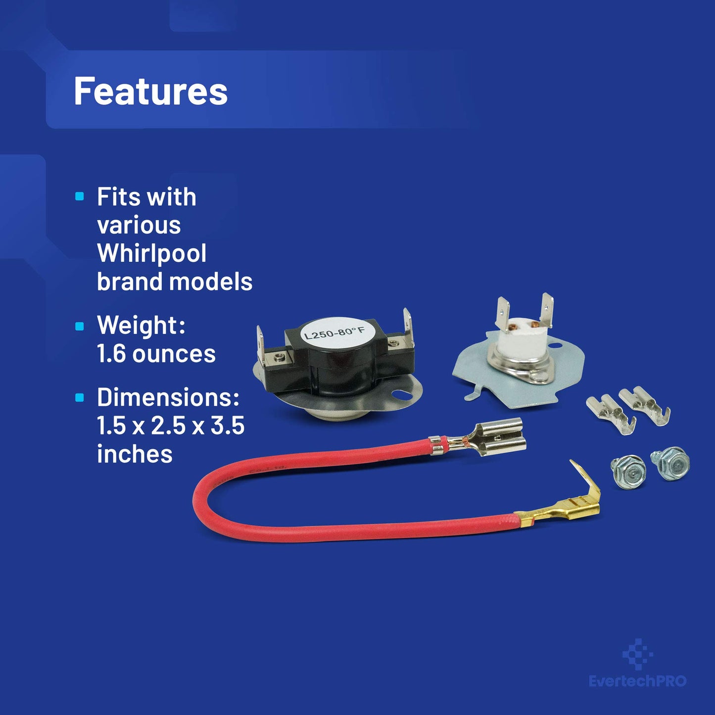 EvertechPRO 279816 Thermal Cutoff Kit Replacement for Whirlpool Dryer 2651 3399848 3977393 AH334299