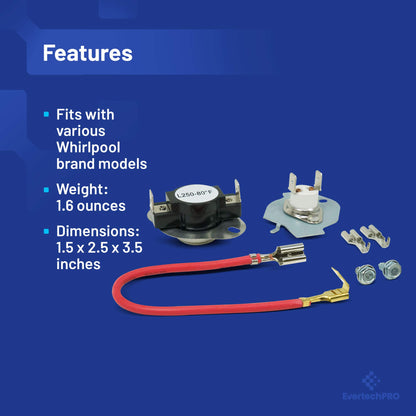 EvertechPRO 279816 Thermal Cutoff Kit Replacement for Whirlpool Dryer 2651 3399848 3977393 AH334299