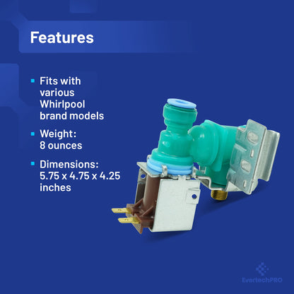 EvertechPRO W10498990 Inlet Valve Replacement for Whirlpool Refrigerator 2188784 W10342318 2219594 2210515