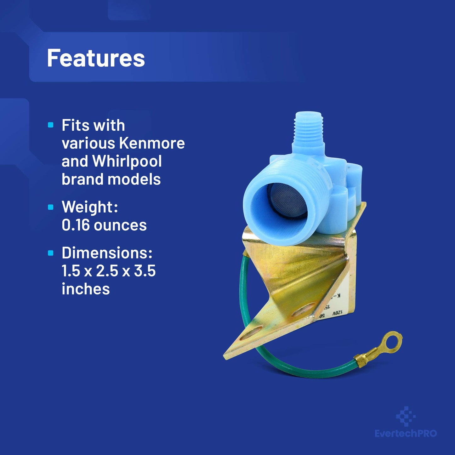 EvertechPRO Refrigerator Water Valve Single Replacement for Whirlpool 4318047 12001415 0054542 047195-08 1-16305